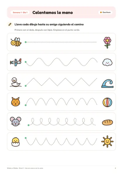 Página 6 del cuaderno: Calentamos la mano