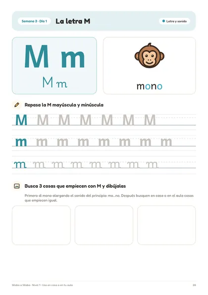 Página 26 del cuaderno: Cada letra con su dibujo