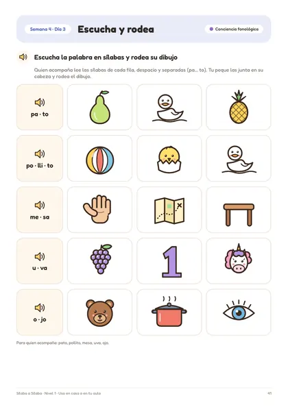Página 41 del cuaderno: Escucha y rodea