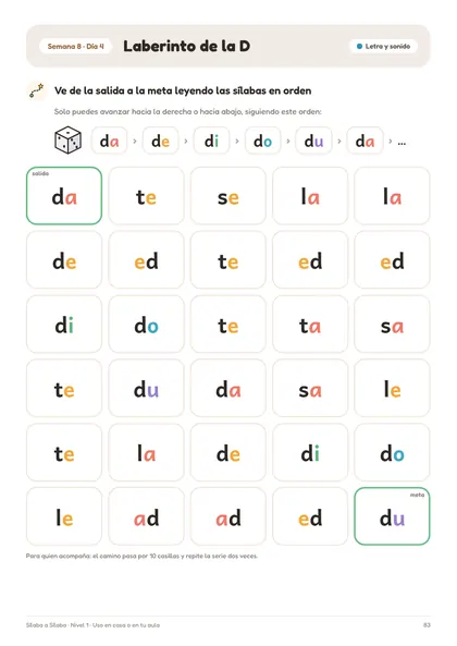 Página 83 del cuaderno: Laberinto de sílabas