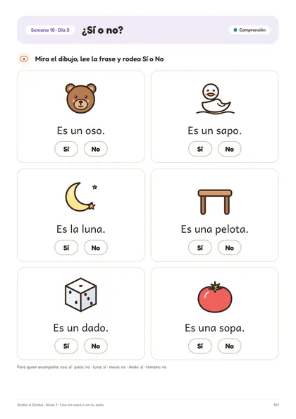 Página 101 del cuaderno: ¿Sí o no?